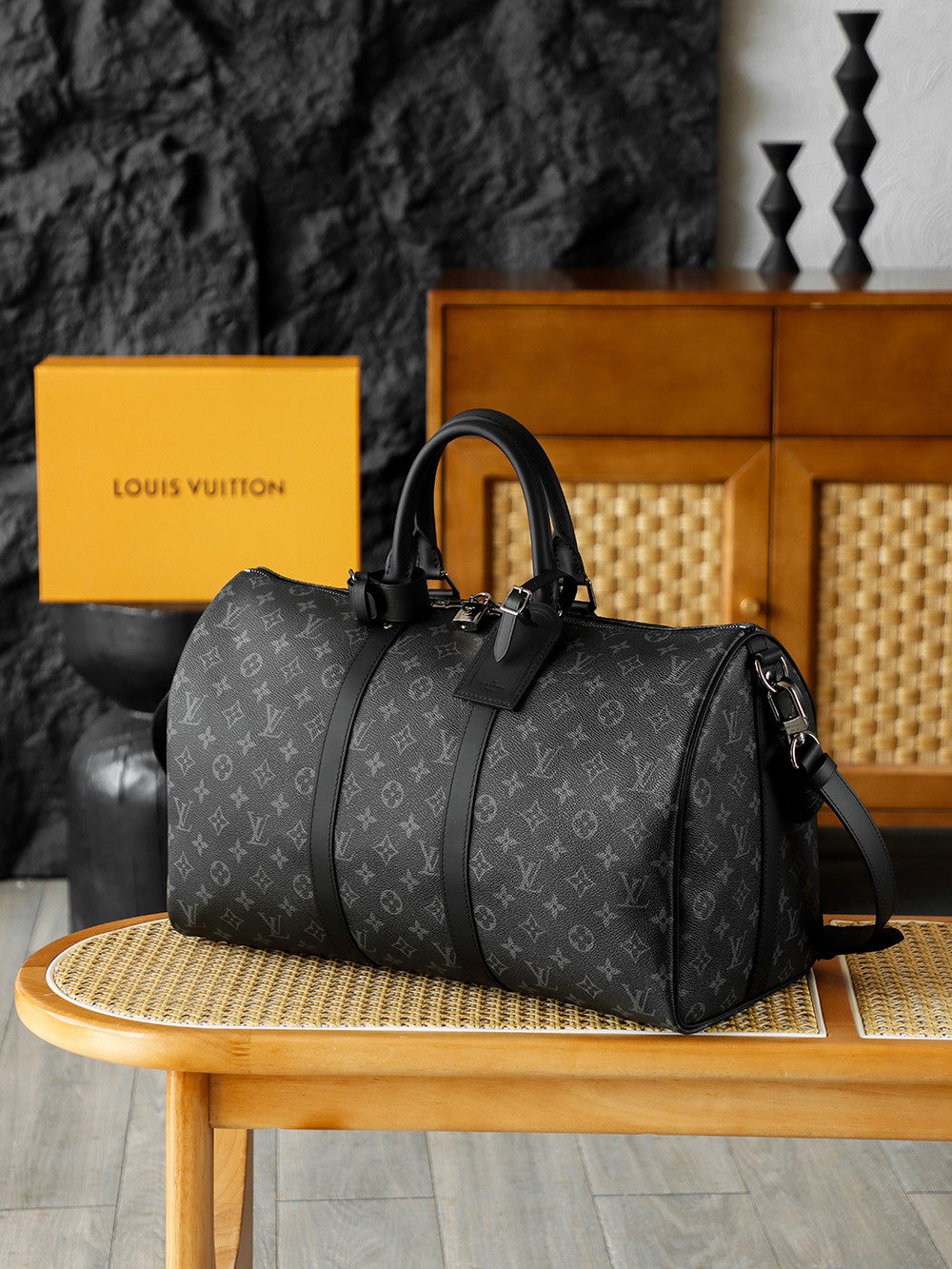 LOUIS VUITTON Keepall Bandoulière 45 Monogram Eclipse Travel M40569 #335964