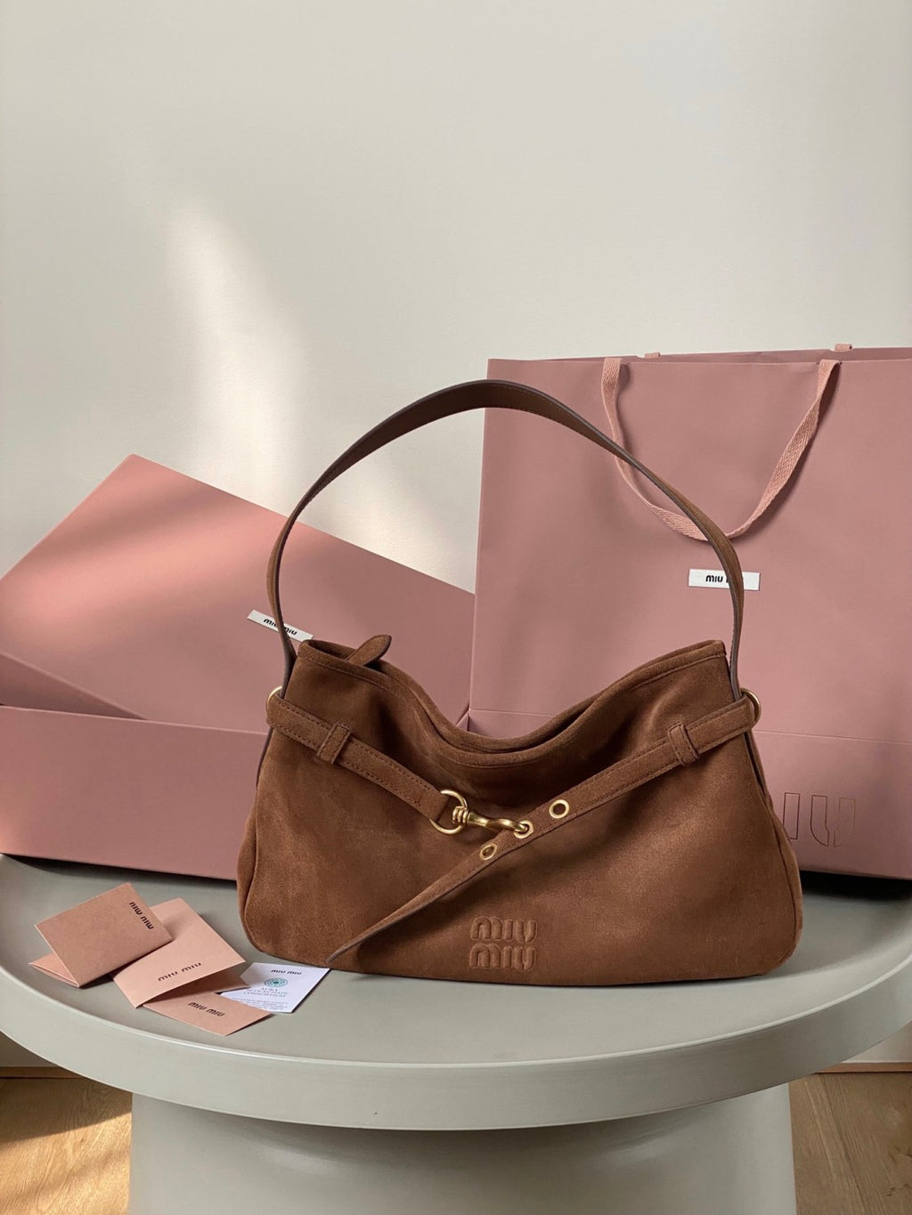 MiuMiu Aventure Nappa Suede Underarm Bag A Stylish Trendy Leather Clutch Buckle Elegant Casual And Cool Belt Buckle Bags #F0021m88 #195781