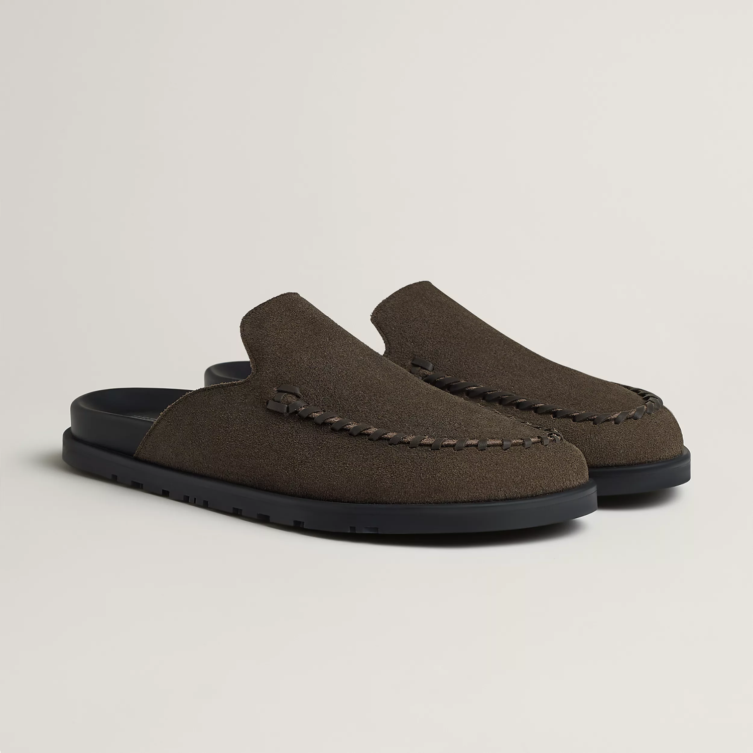 Hermes Men's Johan Mule Shoes Summer Solid Color Round Toe Suede Flat Slippers Casual Shoes Ngvp #1831
