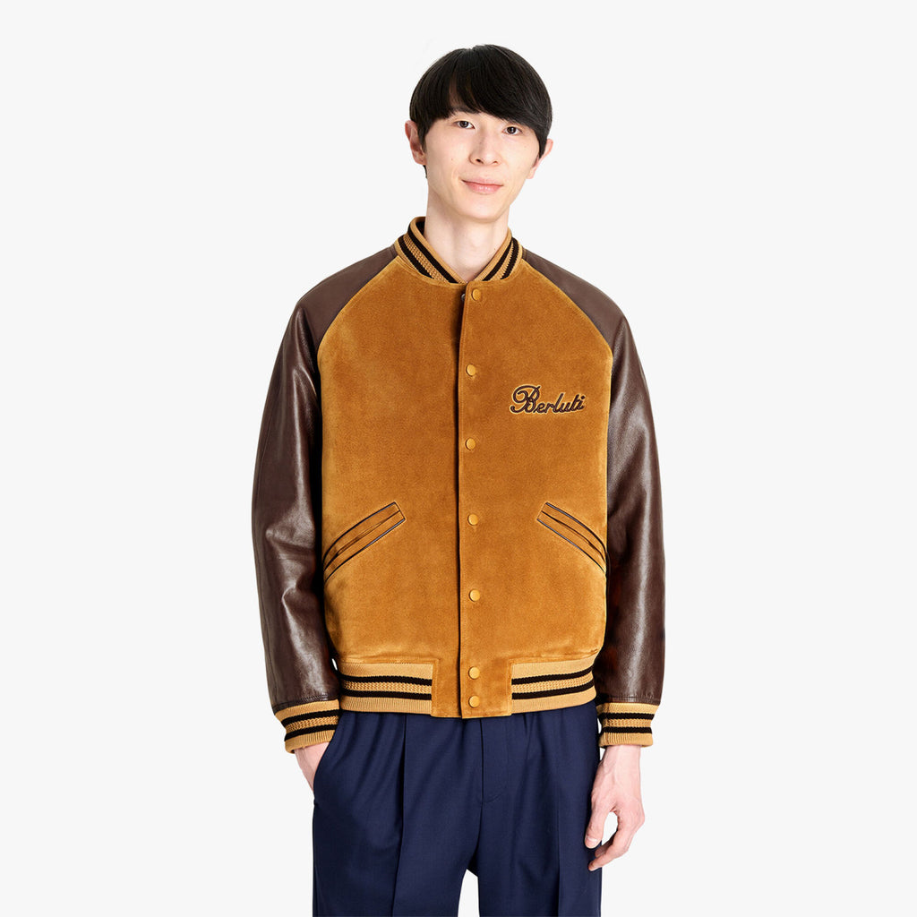 Berluti Suede Leather Patchwork Varsity Jacket #96481