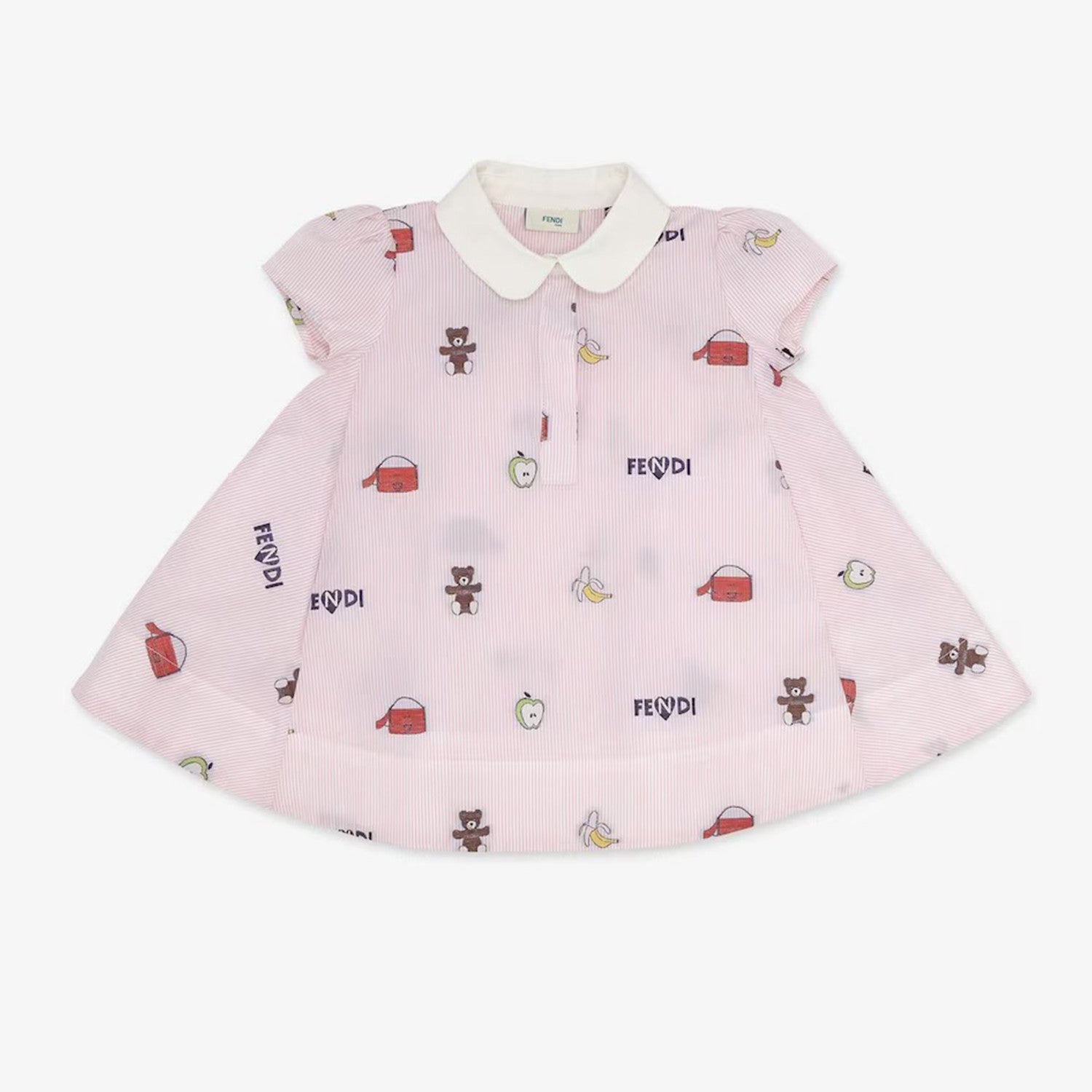 Fendi Kid's Spring And Summer Pink Letter Print Lapel Short-Sleeved Casual Dresses #31256