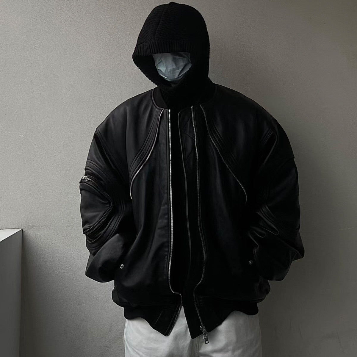 Far archive Autumn And Winter Black Men's Leather Jacket Zipper Fashion High Street Trend Zipper Pocket Jacket #81393