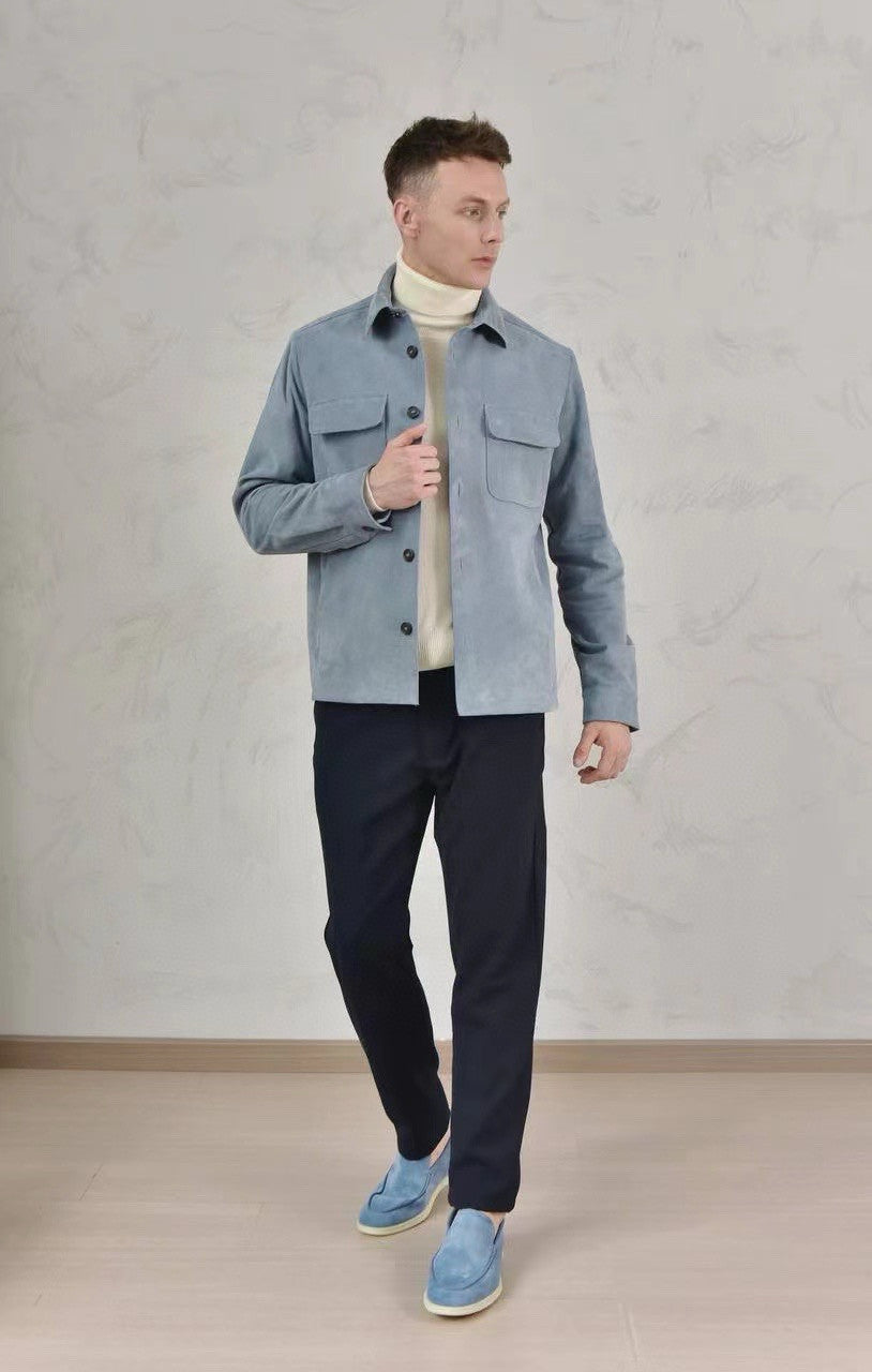 Loro Piana Men's Spring And Fall Fashion Lapel Suede Single-breasted Casual Temperament British Work Wind Jacket Ngvp #7928
