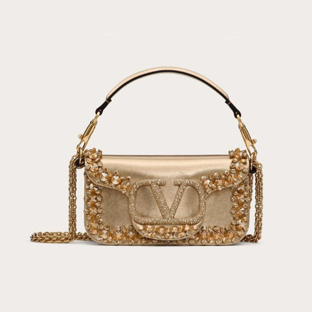Valentino Women's Garavani Mini Loco 3d Embroidered Handbag With Swarovski Crystal Accents Vlogo Signature Magnetic Clasp Clutch With Chain Strap Bag Bags #196169