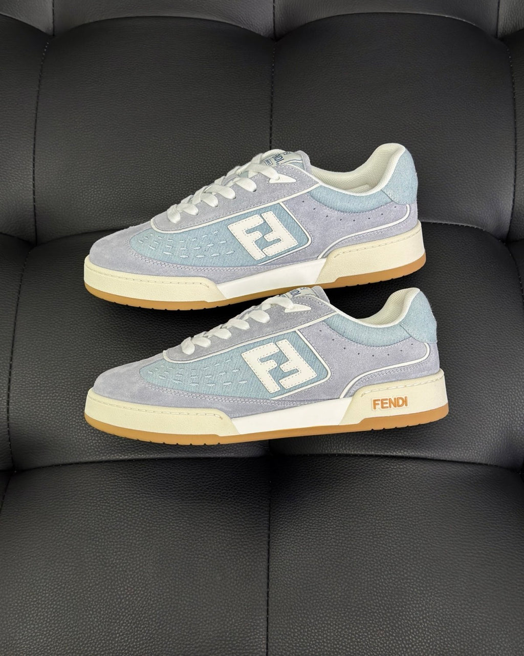 Fendi Match Leather Suede Low Top Shoes Women's Men's Spring Summer Round Toe Lace Up Colorblocking Fashion Casual Retro Shoes #81414