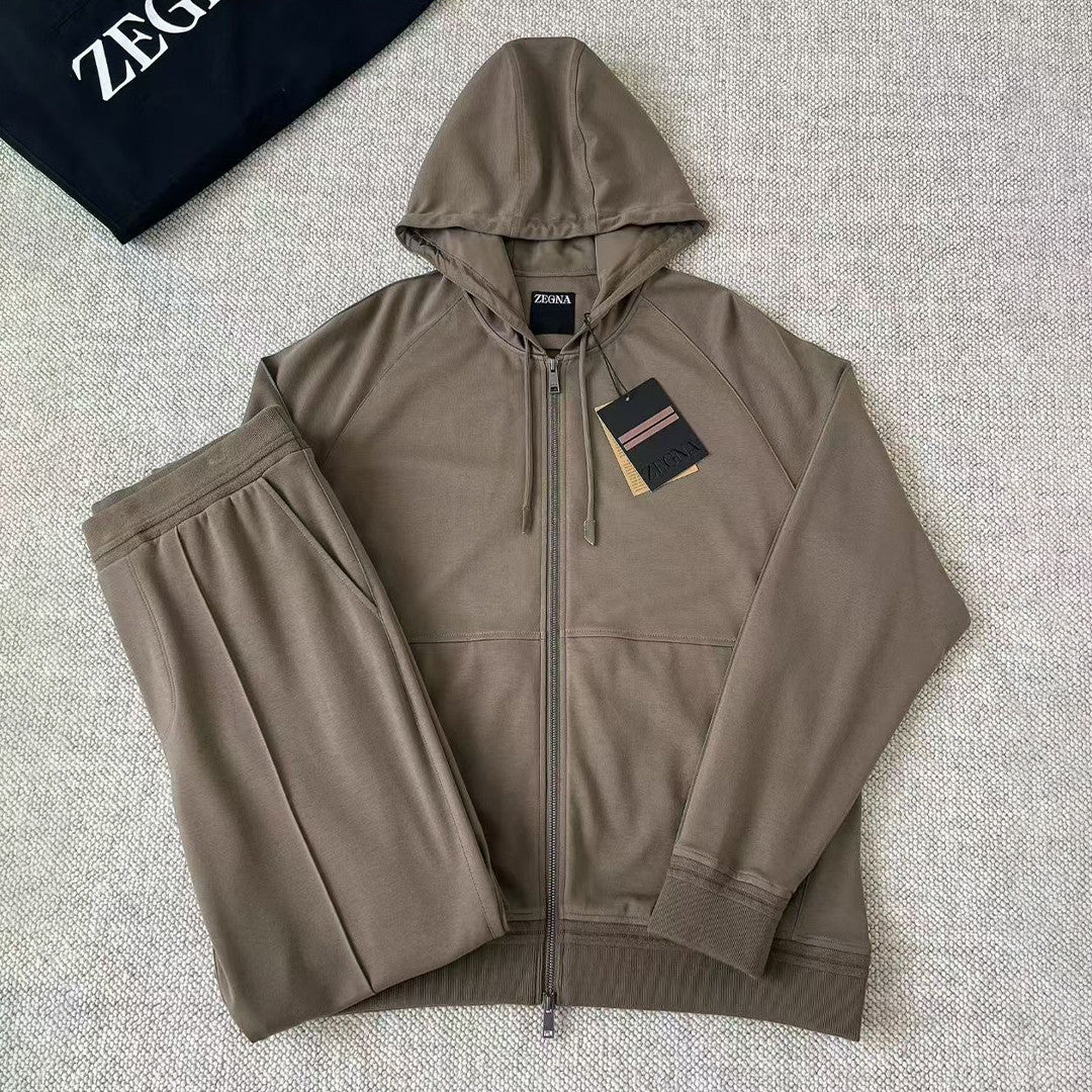 Ermenegildo Zegna Men's Spring/Fall Zipper Drawstring Hoodie Sweatshirt & Solid-Color Casual Pants Suit Set Ngvp #2352
