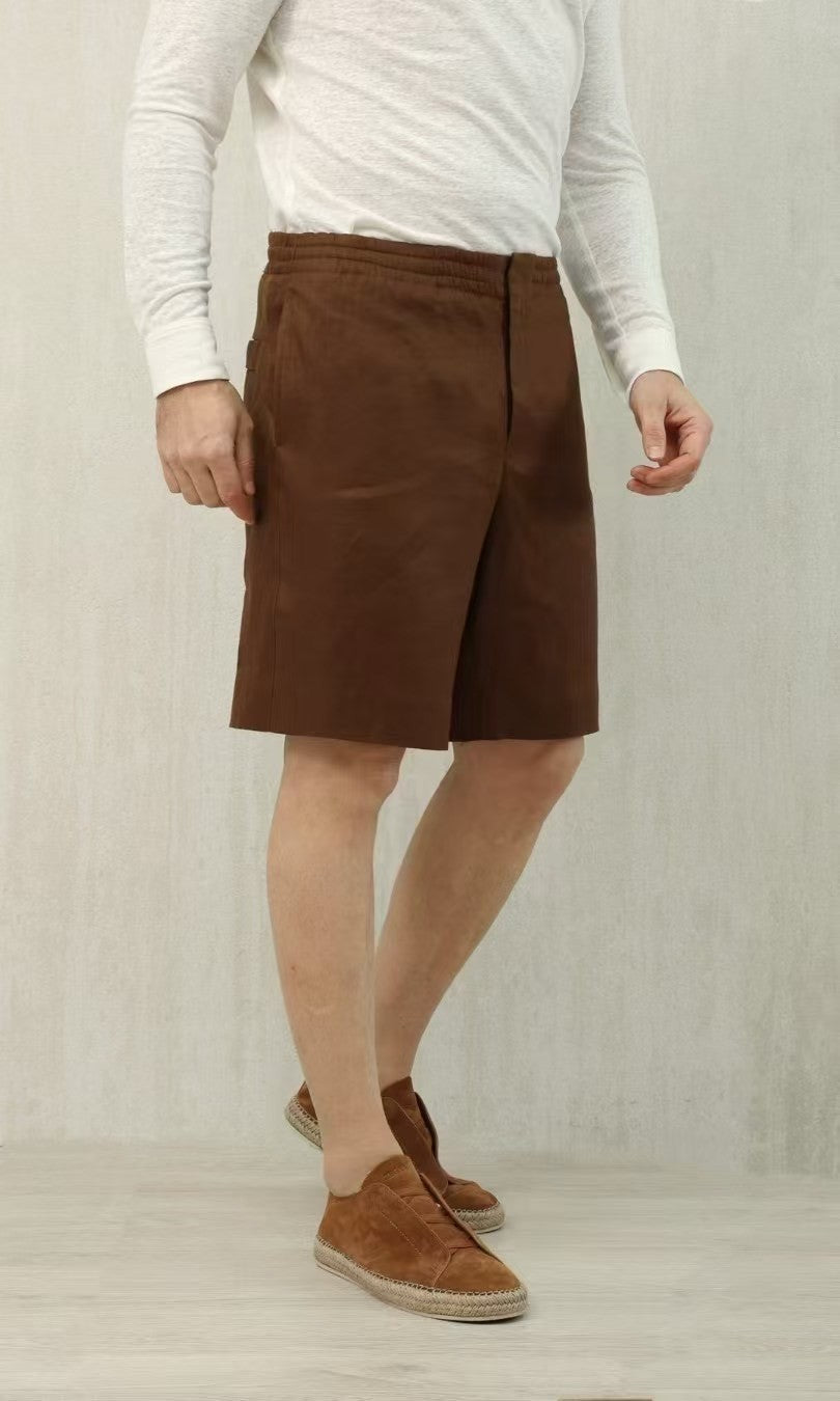 Ermenegildo Zegna Men's Summer Mid Waist Straight Solid Color Linen Casual Shorts Ngvp #1234