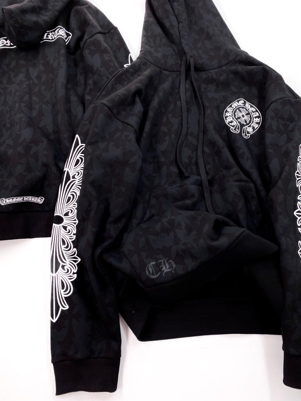 Chrome Hearts Men's Spring and Autumn Black Logo Printed Long Sleeve Hooded Sweatshirt Pullover #99846
