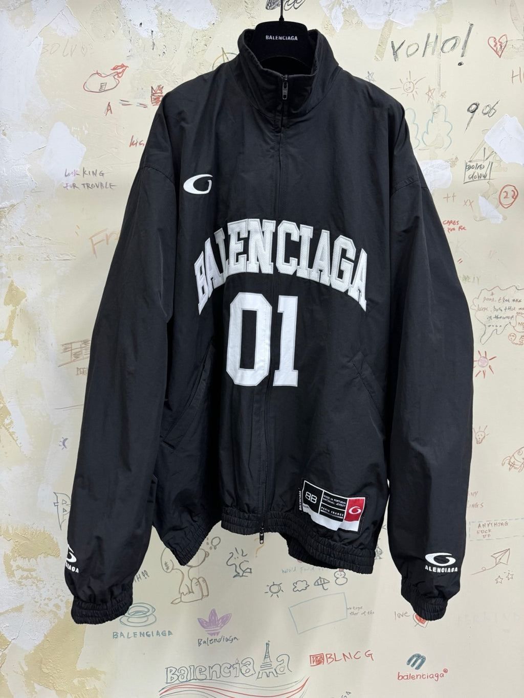 Balenciaga Basketball Series Men's Spring And Fall Black Technology Poplin Sports Zipper Long Sleeved Jacket #75789