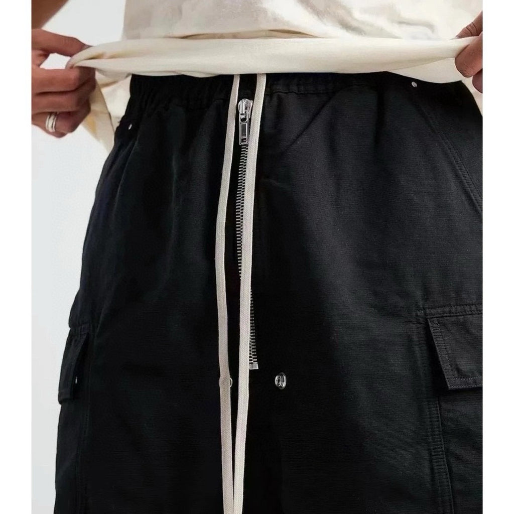 Rick Owens Men's Summer High Street Elastic Waist Tie Straight Solid Color Casual Nylon Shorts #71641