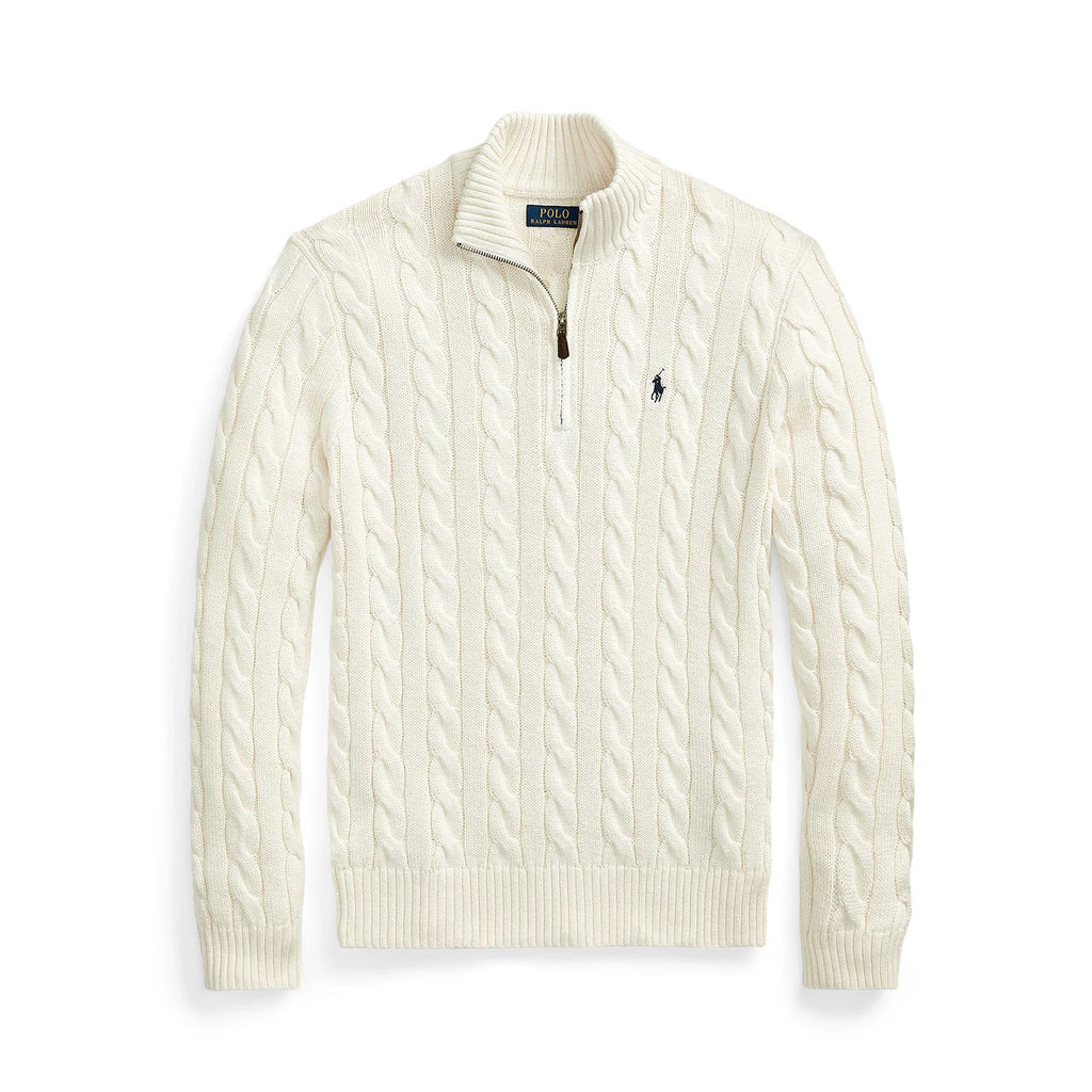 Ralph Lauren Men's Spring/Fall/Winter Half-Zip Stand Collar Logo Embroidered Solid Color Cable-Knit Long-Sleeve Sweater #81536