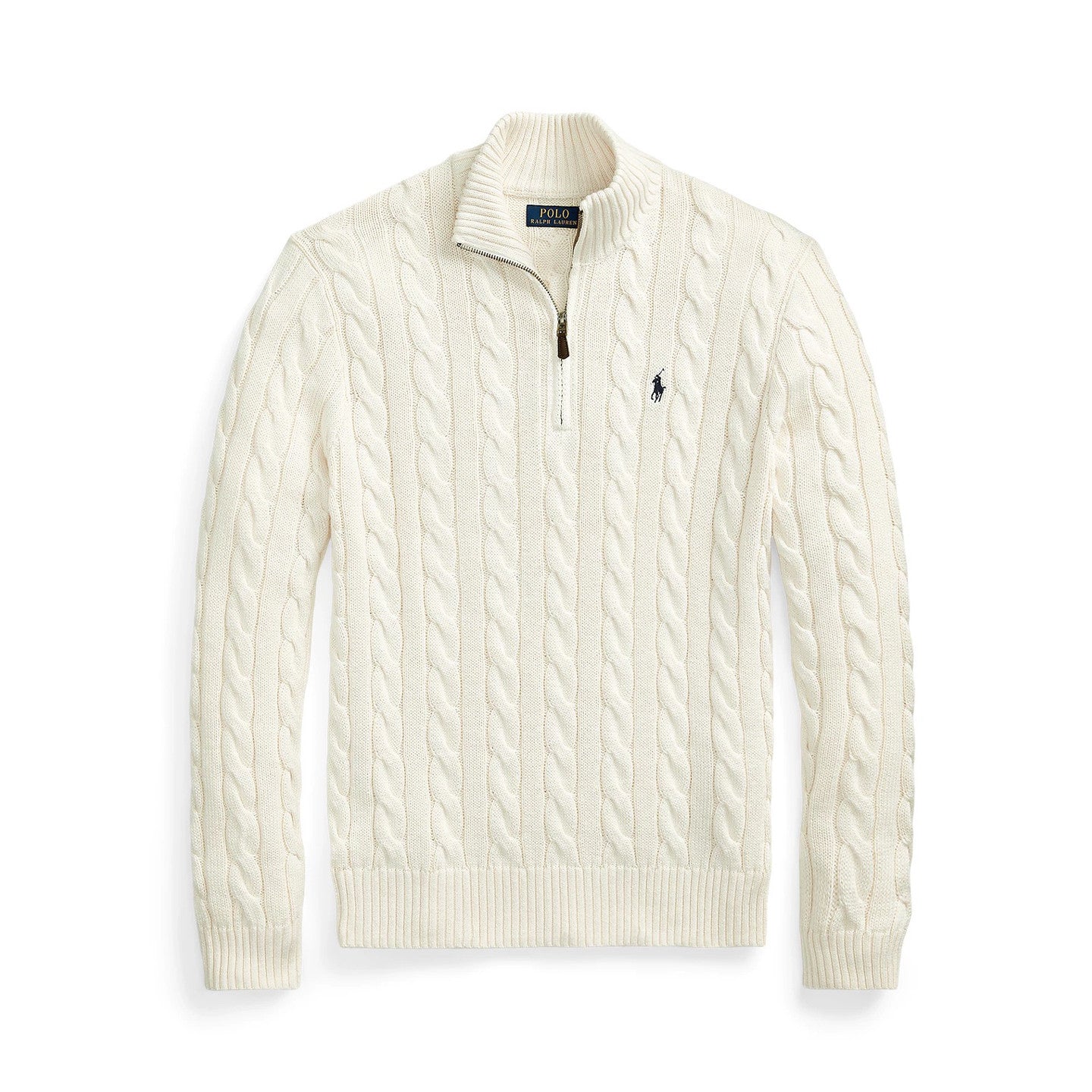 Ralph Lauren Men's Spring/Fall/Winter Half-Zip Stand Collar Logo Embroidered Solid Color Cable-Knit Long-Sleeve Sweater #81536