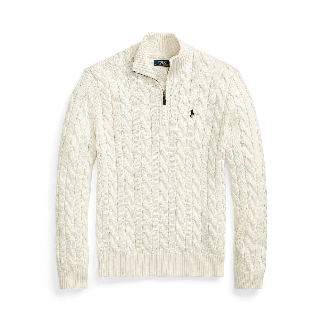 Ralph Lauren Men's Spring/Fall/Winter Half-Zip Stand Collar Logo Embroidered Solid Color Cable-Knit Long-Sleeve Sweater #81536