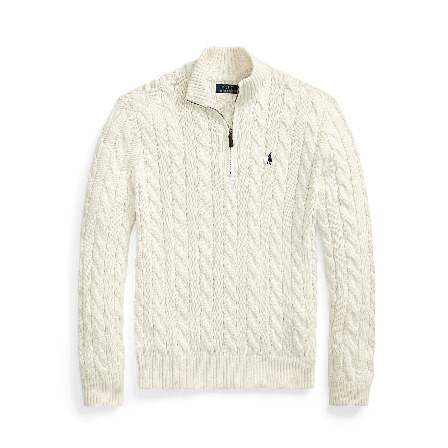 Ralph Lauren Men's Spring/Fall/Winter Half-Zip Stand Collar Logo Embroidered Solid Color Cable-Knit Long-Sleeve Sweater #81536