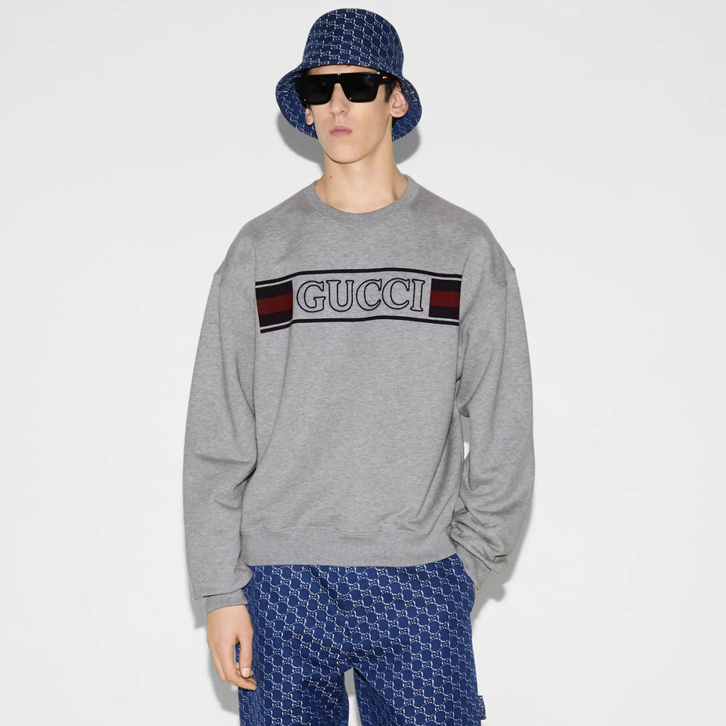 Gucci Men's Spring and Summer Solid Color Letter Printed Cotton Round Neck Long Sleeve Sweatshirt #76391