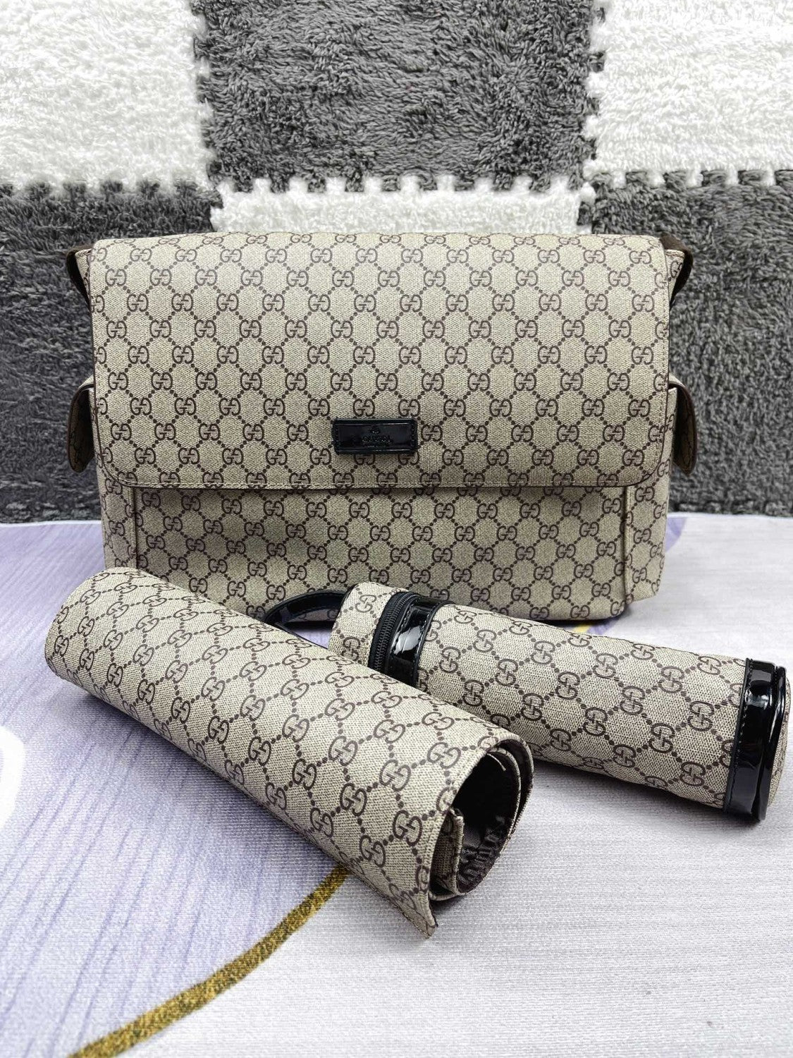 Gucci Kid's Logo Leather Logo Mommy Bag Shoulder Crossbody Bag #37445