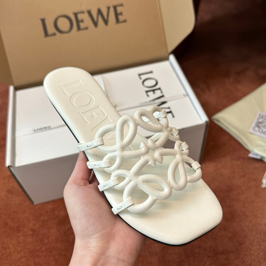 LOEWE Women's Summer Solid Colour Soft Cow Leather Petal Anagram Sandals Slippers Shoes #76752