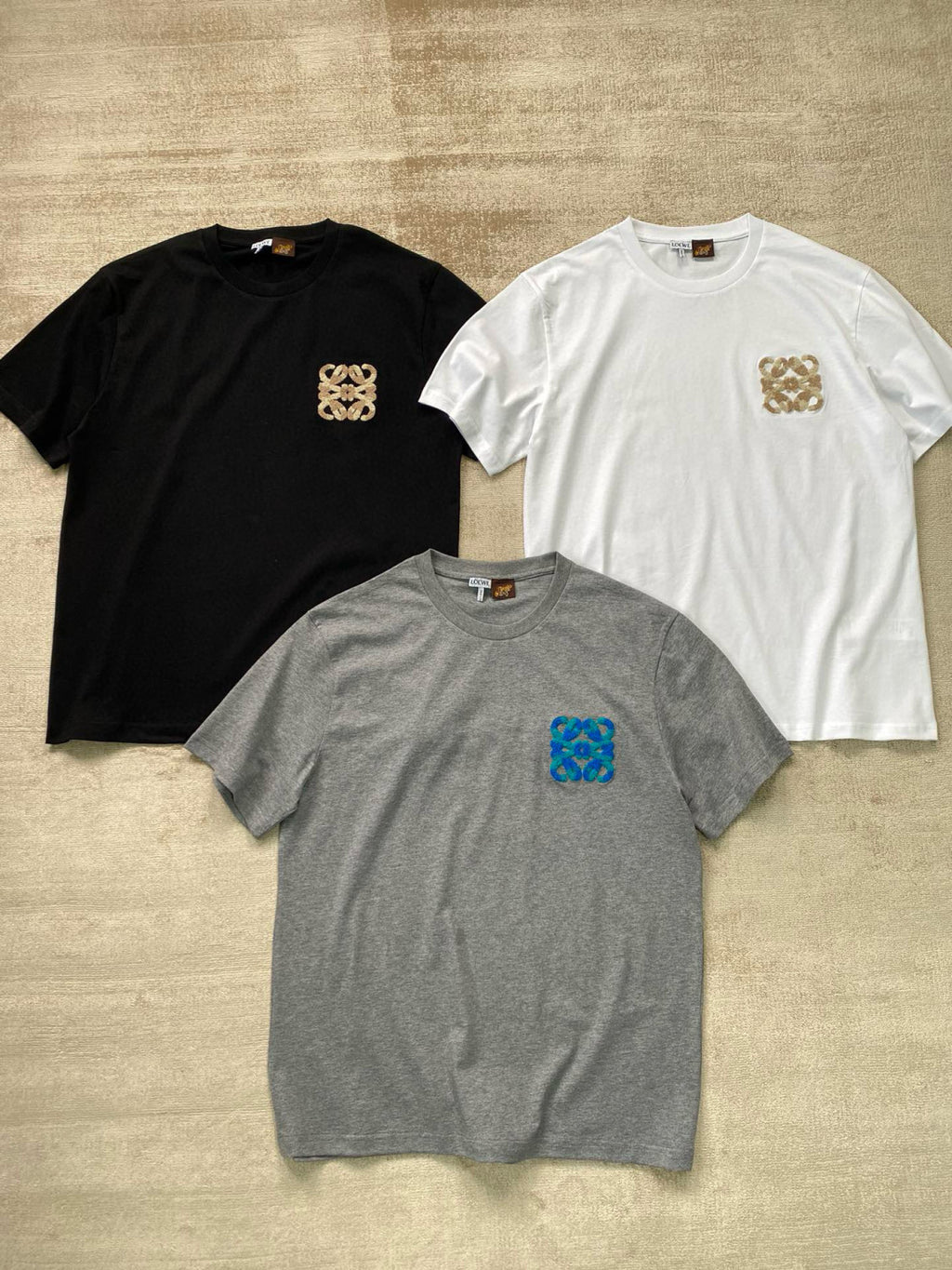 Loewe Men's Summer Solid Colour Wool Embroidery Logo Loose Round Neck Short Sleeve T-Shirt #99472