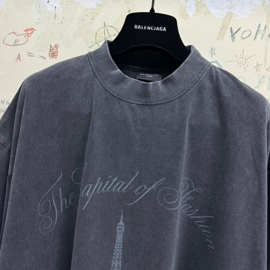 Balenciaga Men's Summer Letter Logo Print Round Neck Regular Fit Short Sleeve T-Shirt #72972