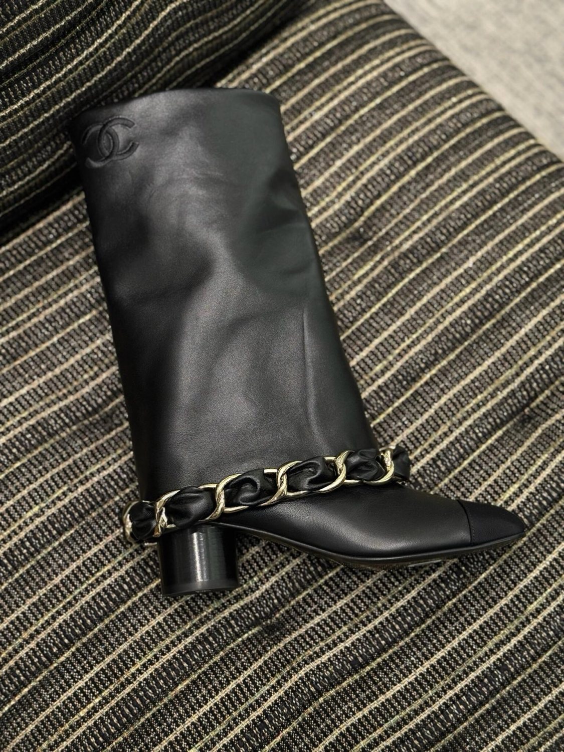 Chanel High Boots Lambskin Grosgrain Black #335049
