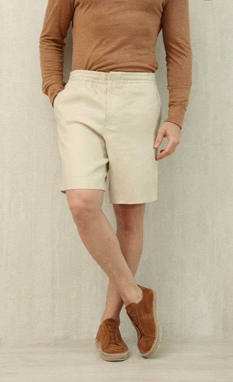 Ermenegildo Zegna Men's Summer Mid Waist Straight Solid Color Linen Casual Shorts Ngvp #1234