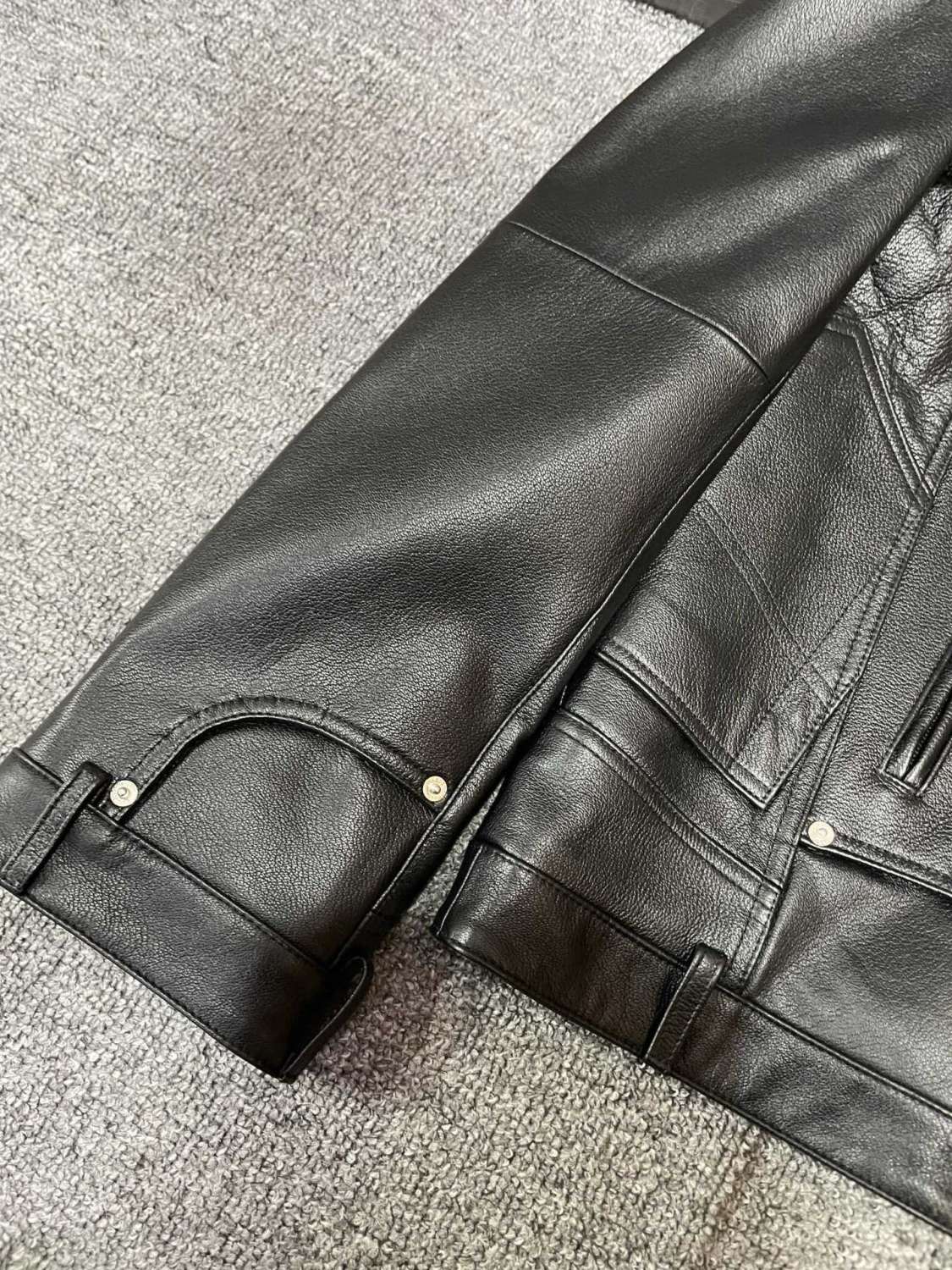 Balenciaga 25FW Cowhide Jacket Bew Double Zipper Ribbed Cuffs Leather Jacket Loose Version #332836