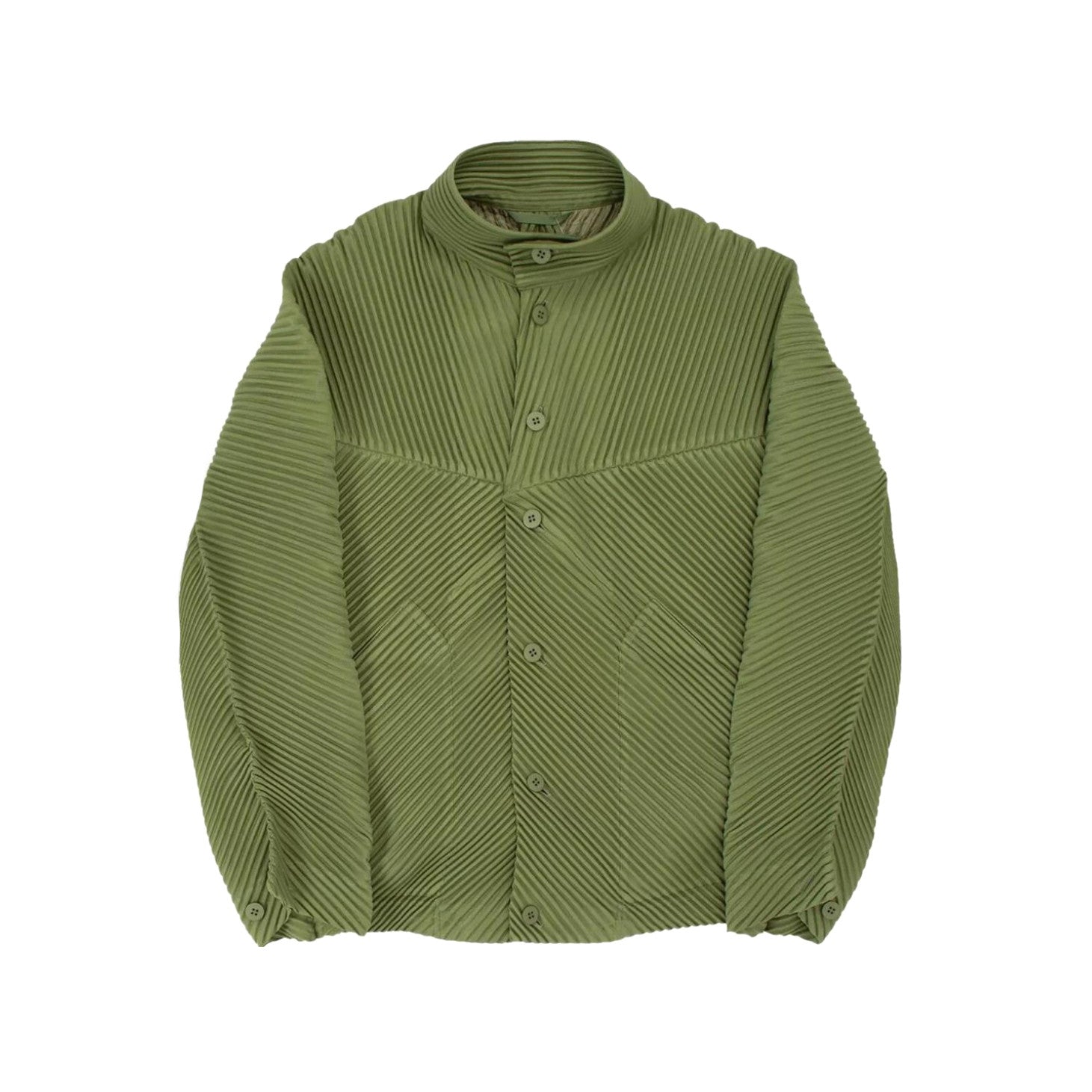 Issey Miyake Men's And Women's Spring/Fall Fashion Casual Solid Color Single Button Long Sleeve Striped Stand Up Collar Pleated Jacket #78833