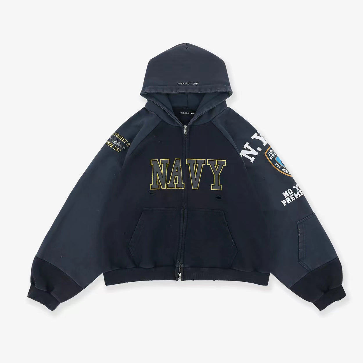 GRAILZ Men's Women's Autumn And Winter Letter Printed Cotton Solid Color Zipper Doing Old Loose Hooded Sweatshirt Ngvp #1911