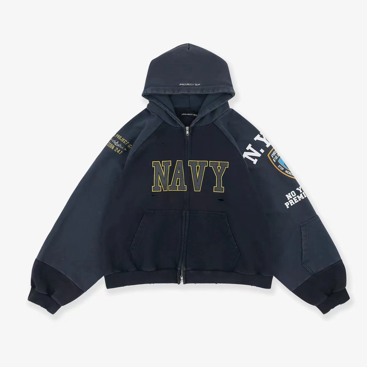 GRAILZ Men's Women's Autumn And Winter Letter Printed Cotton Solid Color Zipper Doing Old Loose Hooded Sweatshirt Ngvp #1911