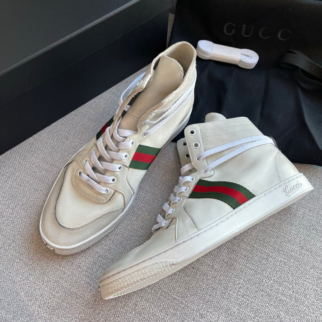 Gucci Men's Stretch High-top Sneaker in White Leather #337175