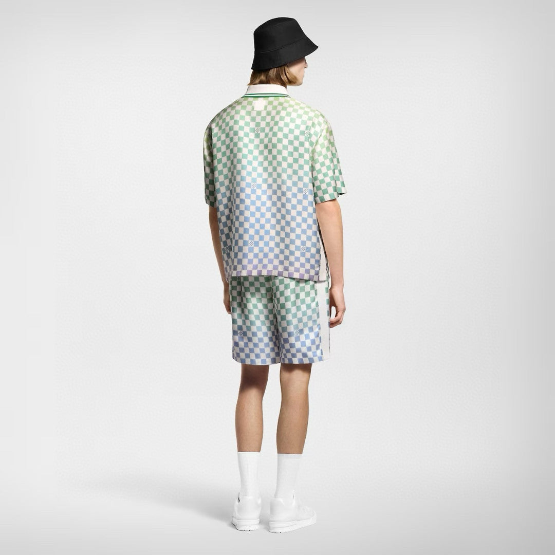 Louis Vuitton Men's Summer Colourful Letter Print Single Breasted Short Sleeve Shirt Casual Shorts Suit Set #76632