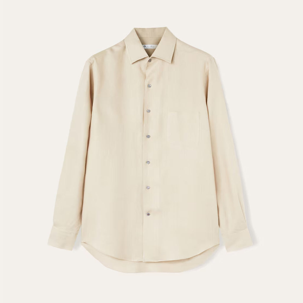 Loro Piana Men's Spring And Summer Solid Color André Shirt Lapel Single-breasted Linen Shirt Ngvp #7962