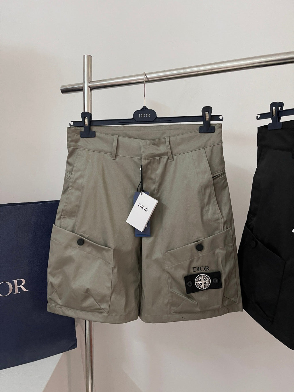 Dior Dior And Stone Island Men's Summer Solid Color Letter Logo Casual Fit Bermuda Shorts #75358