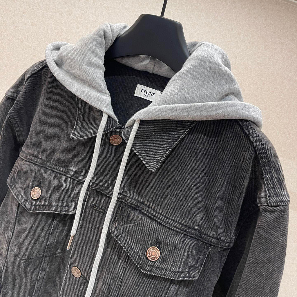 Celine Denim Hooded Jacket Black #95173