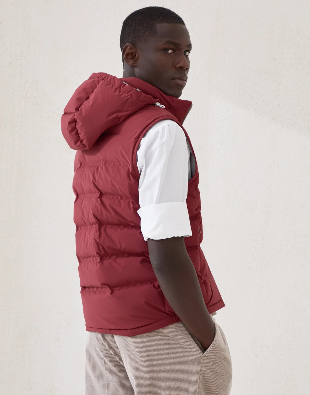 Brunello Cucinelli ﻿Men's Fall/Winter Stand-Up Collar Double-Zip Bonded Taffeta Down Vest with Heat-Sealed Seams And Detachable Hood Ngvp #2717