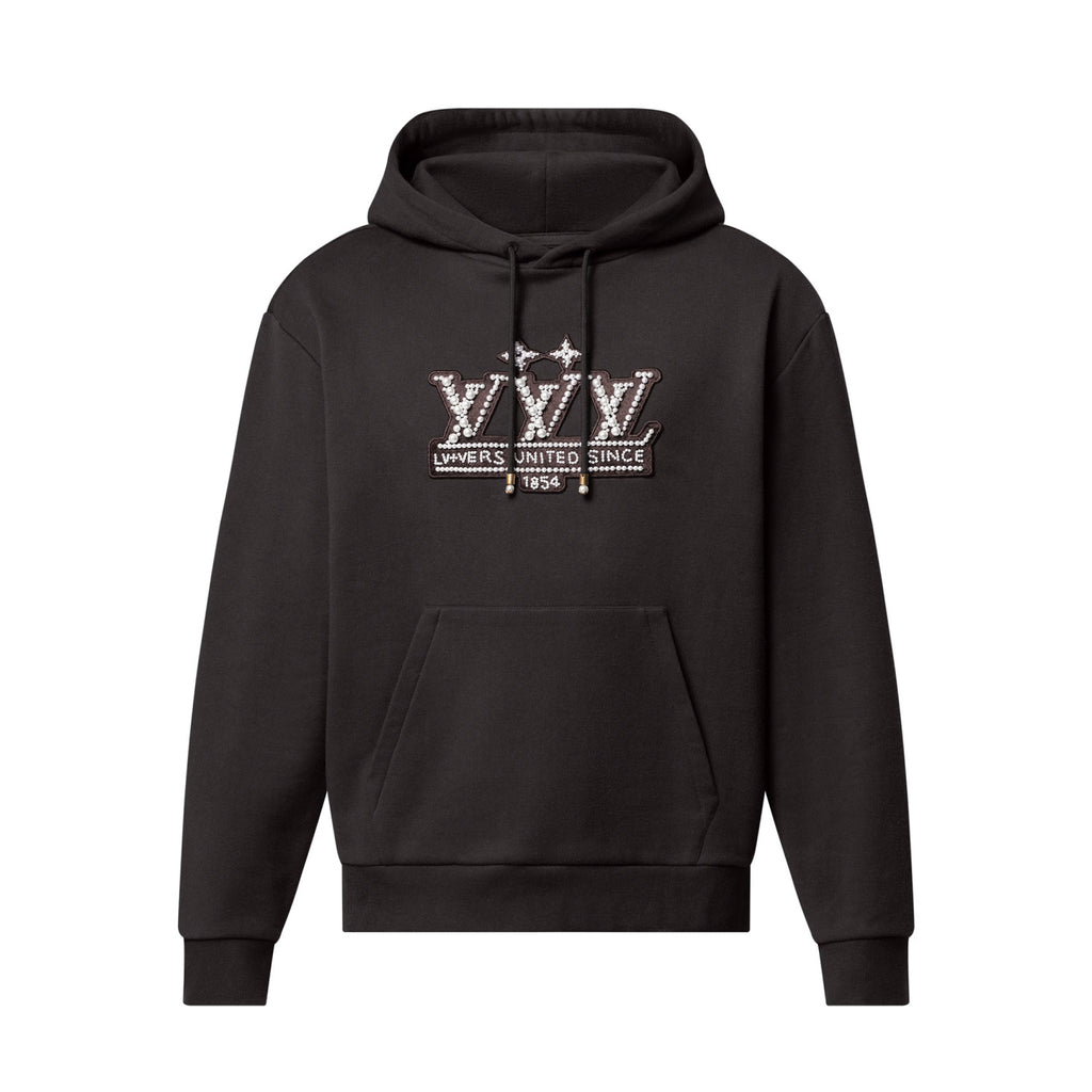 Louis Vuitton Men's Spring/Autumn Solid Color Beaded Embroidery Pattern Printed Drawstring Hooded Long Sleeve Sweatshirt #77951