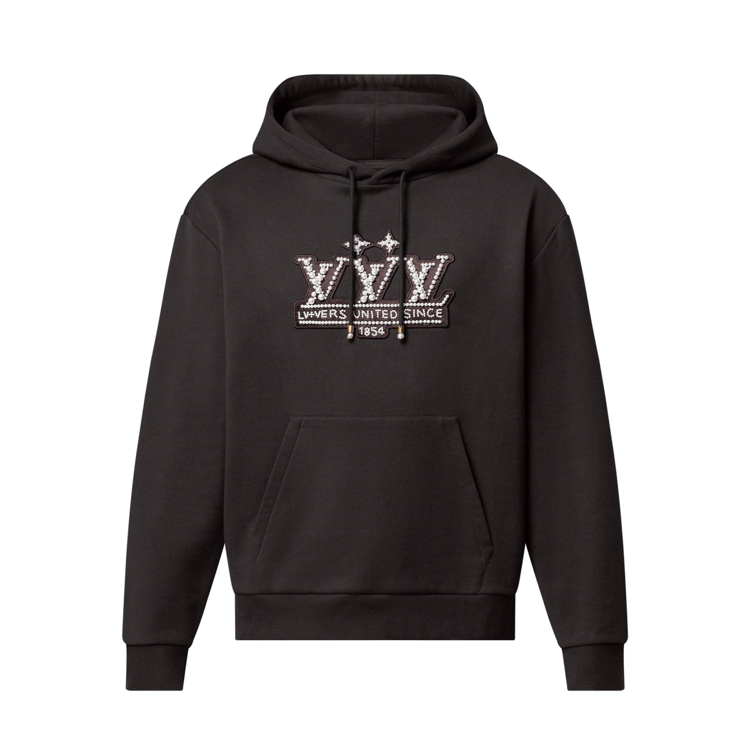 Louis Vuitton Men's Spring/Autumn Solid Color Beaded Embroidery Pattern Printed Drawstring Hooded Long Sleeve Sweatshirt #77951