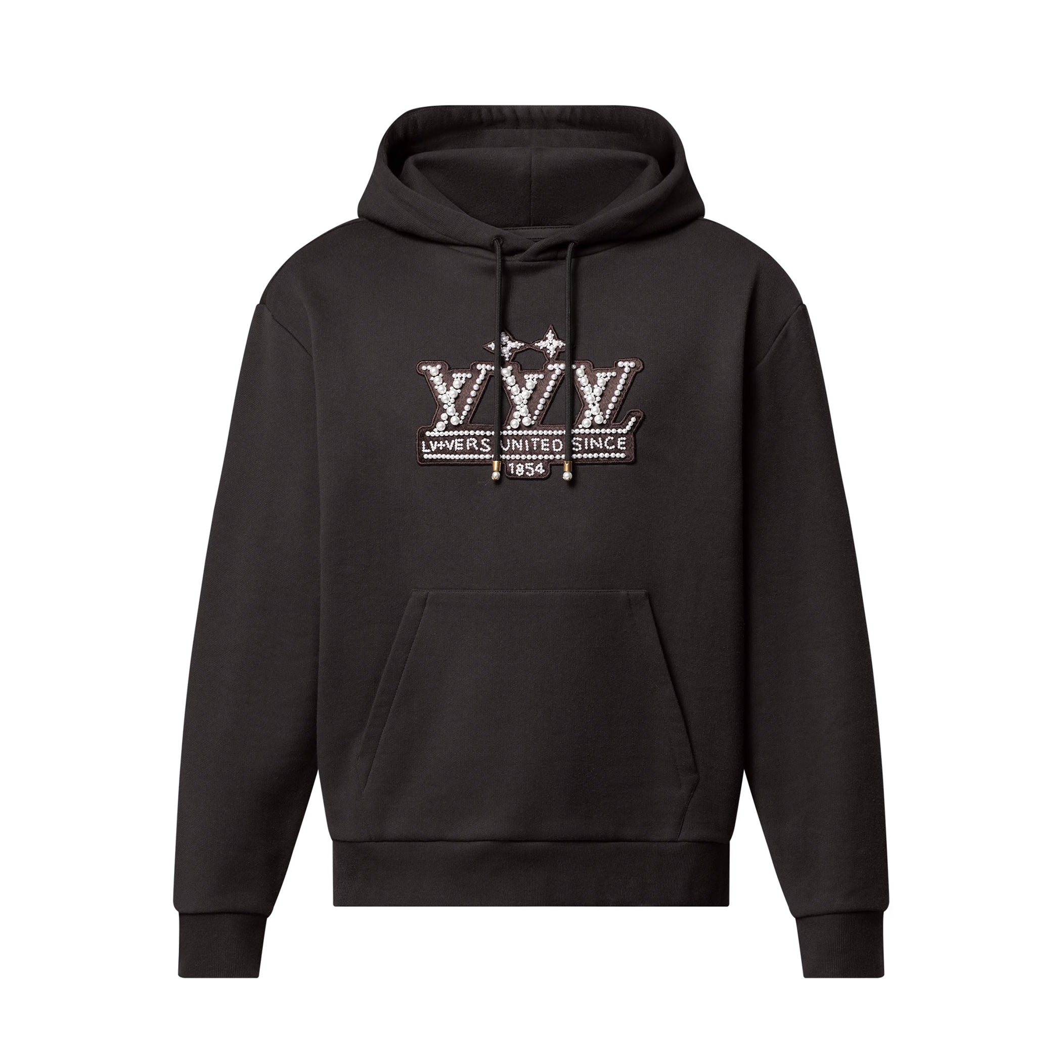 Louis Vuitton Men's Spring/Autumn Solid Color Beaded Embroidery Pattern Printed Drawstring Hooded Long Sleeve Sweatshirt #77951