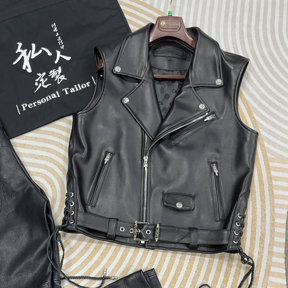 Chrome Hearts 25FW Punk Motorcycle Leather Style Short Vest #333459