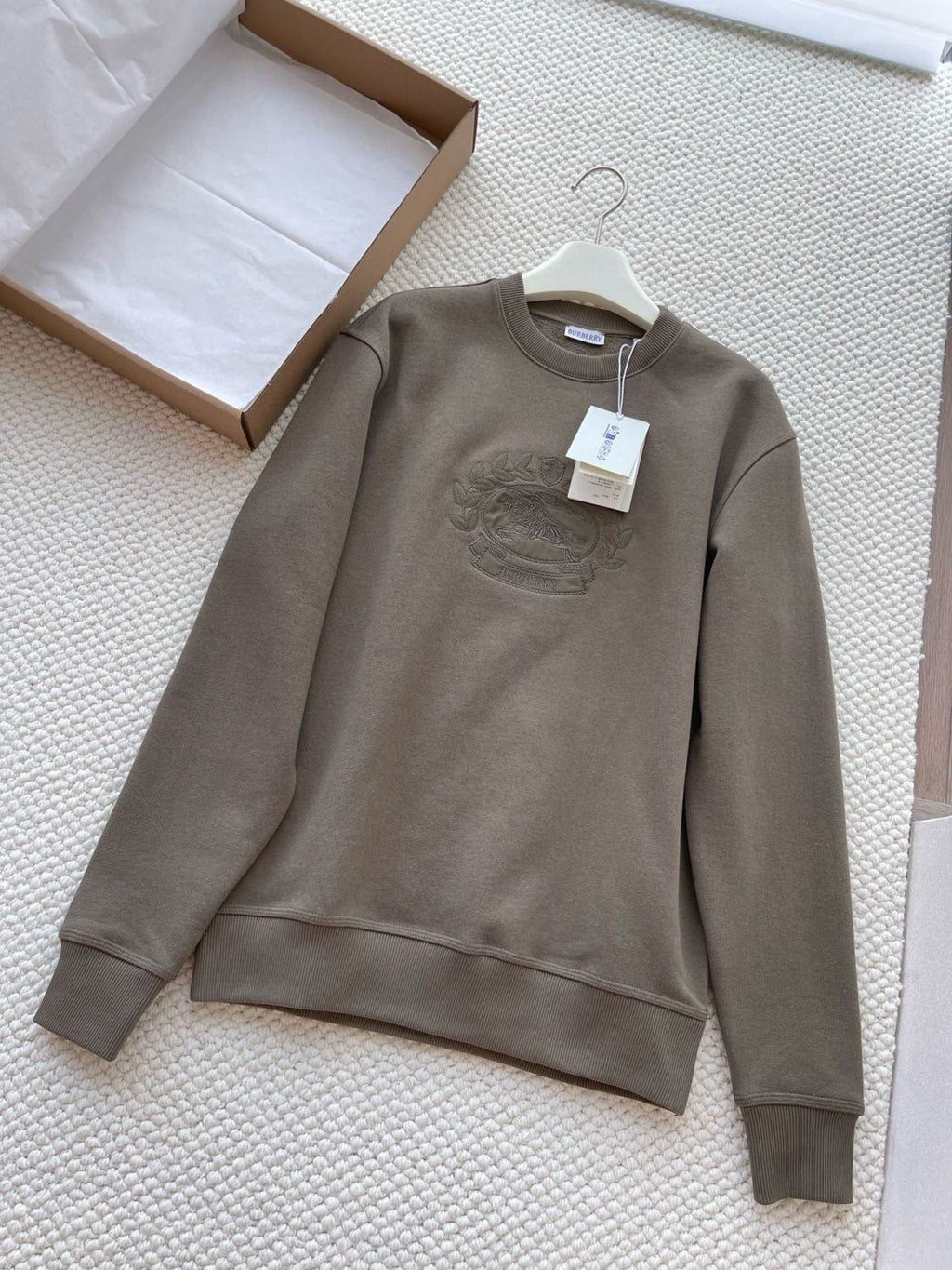 Burberry Men's Spring and Autumn Green Knight Embroidered Label Round Neck Loose Long Sleeve Sweatshirt Pullover #73173