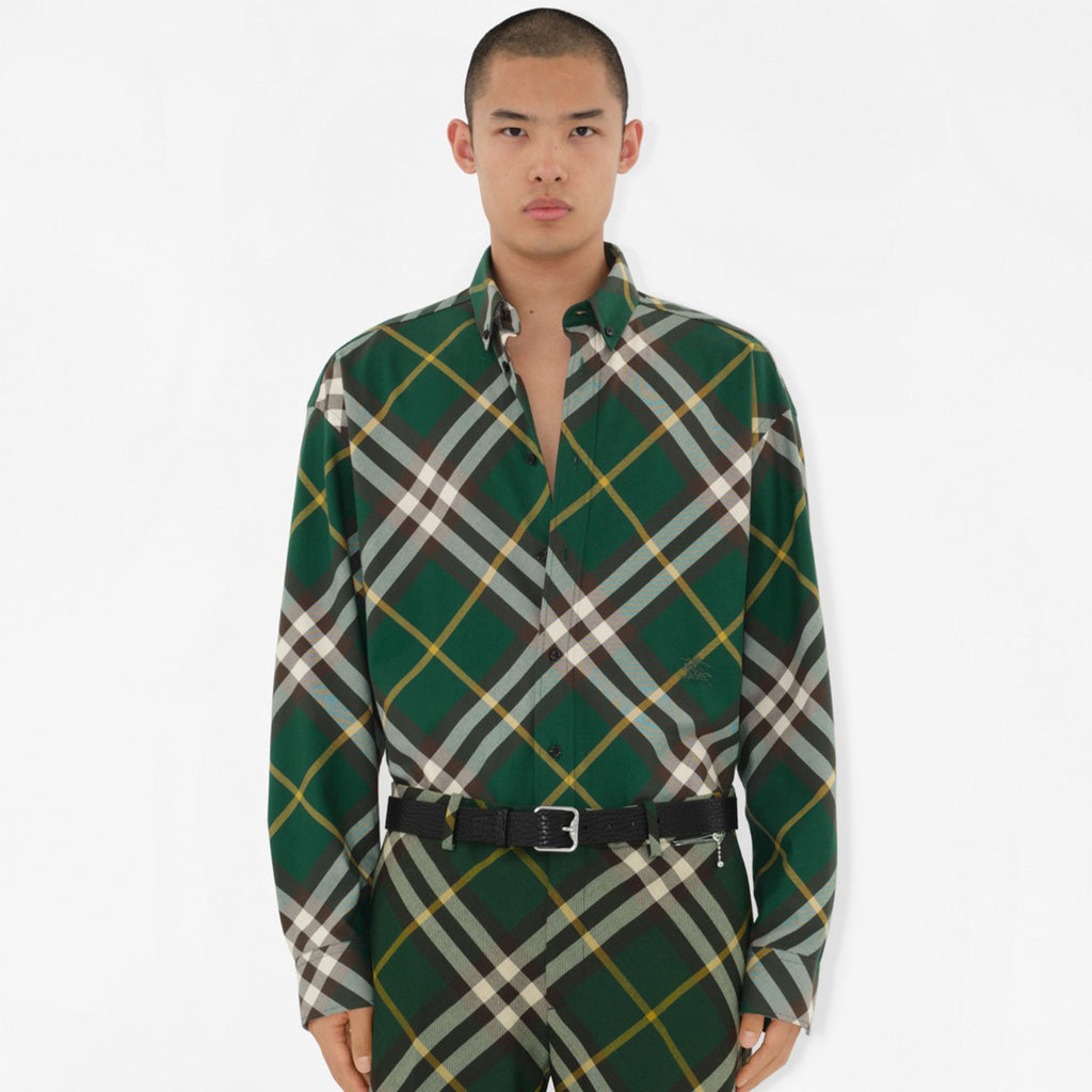 Burberry Men's Spring And Autumn New Retro Plaid Cotton Shirt Color Blocking Single-breasted Lapel Button Down Shirt  #71363