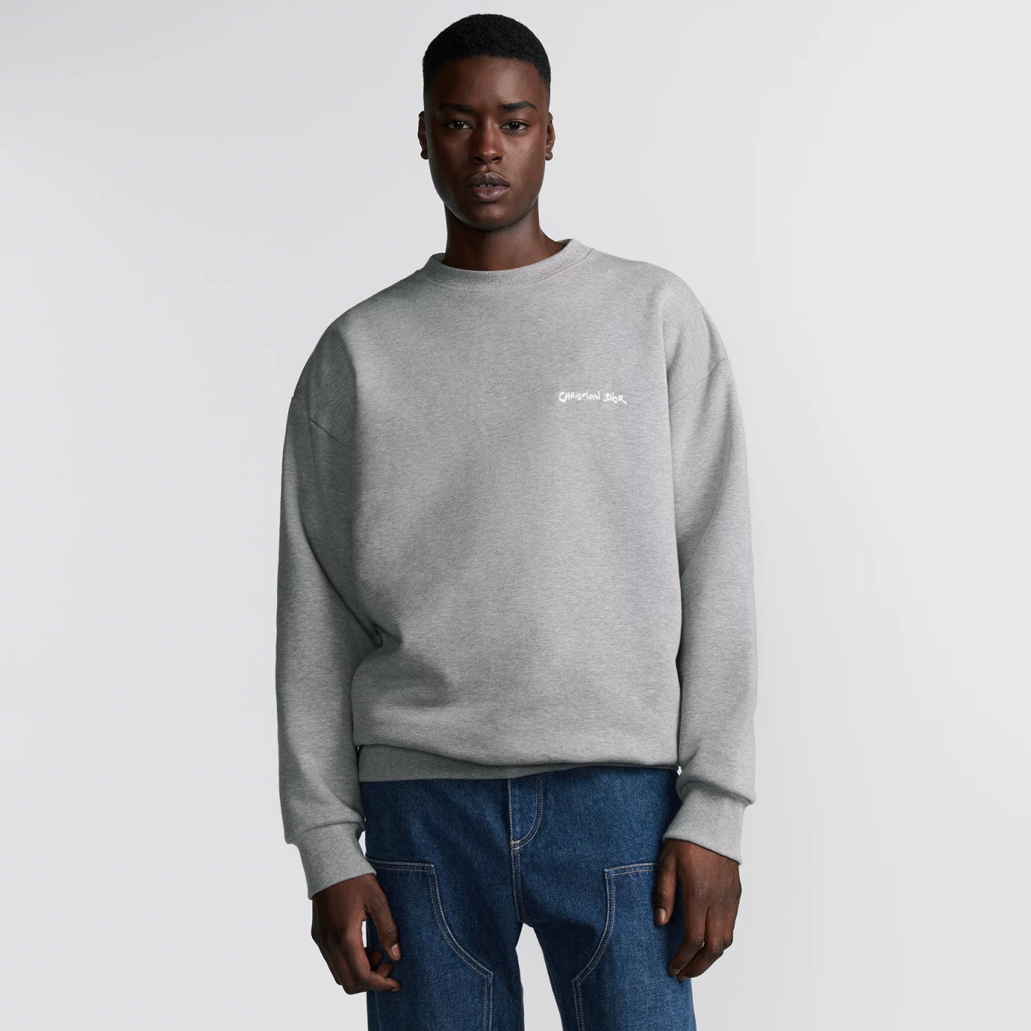 Dior Men's Spring and Autumn Gray Embroidered Letter Logo Round Neck Cotton Long Sleeve Sweatshirt Pullover #72898