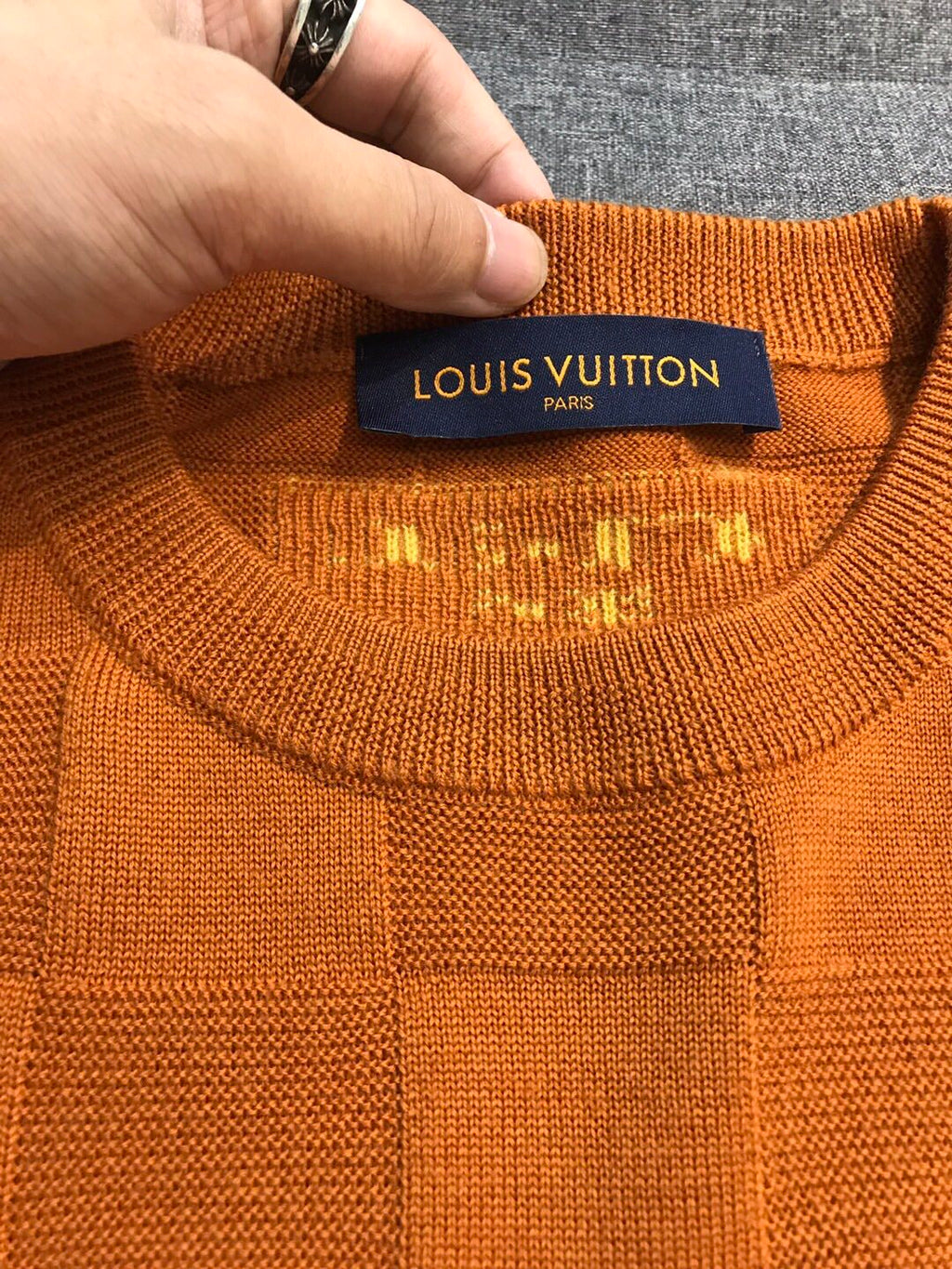 Louis Vuitton Men's Spring and Autumn Solid Color Check Printed Wool Round Neck Long Sleeve Knitted Sweater #74211
