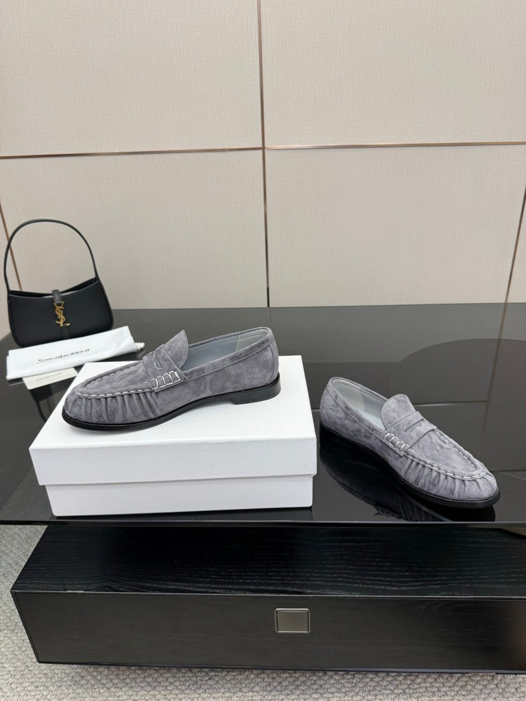 Saint Laurent Women's Autumn/Winter Fashion Casual Sheepskin Suede Round Toe Slip On Flat Loafers Casual Shoes #78376