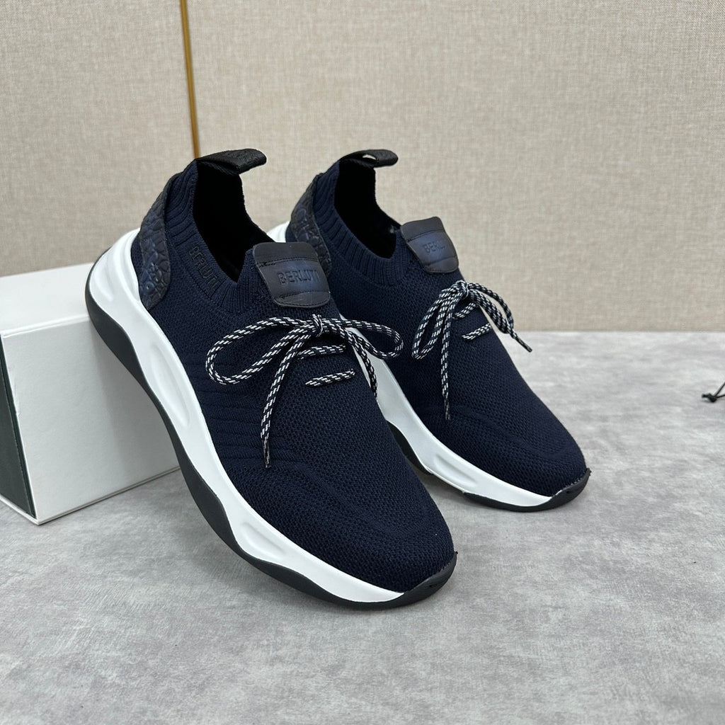 Berluti Shadow Men's Spring/Fall Fashion Casual Round Toe Lace-Up Flat Low Top Flyknit Sneakers Shoes #79358