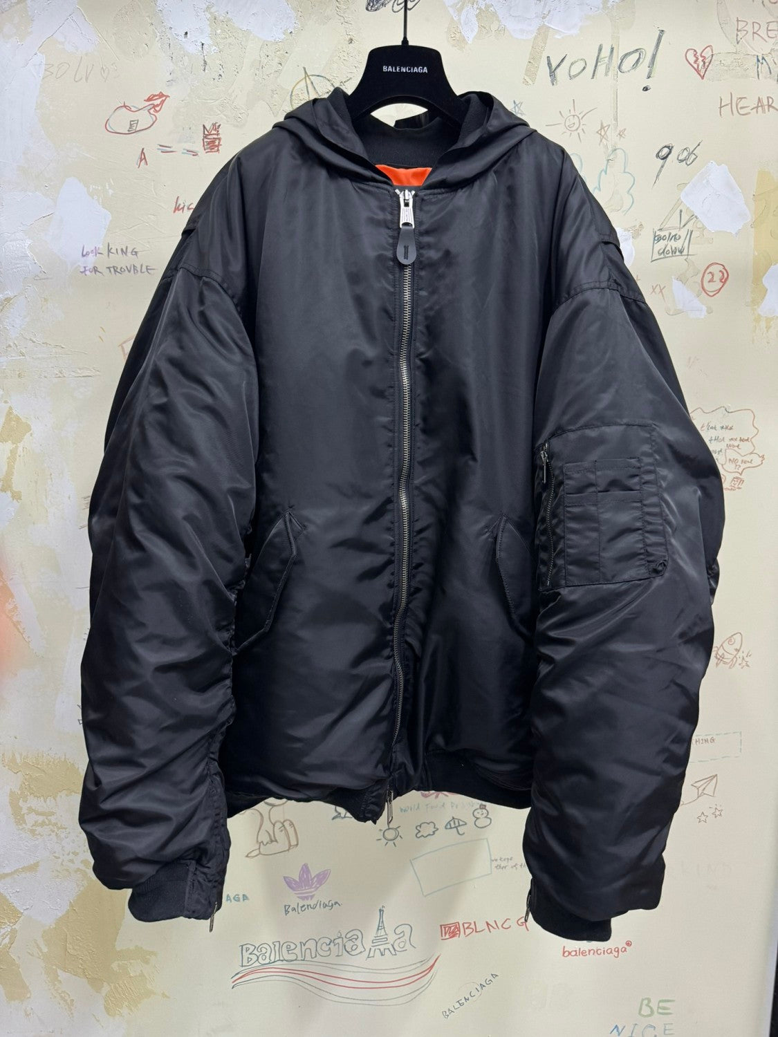 Balenciaga Men's Spring and Autumn Letter Logo Printed Zipper Hooded Long Sleeve Jacket #74698