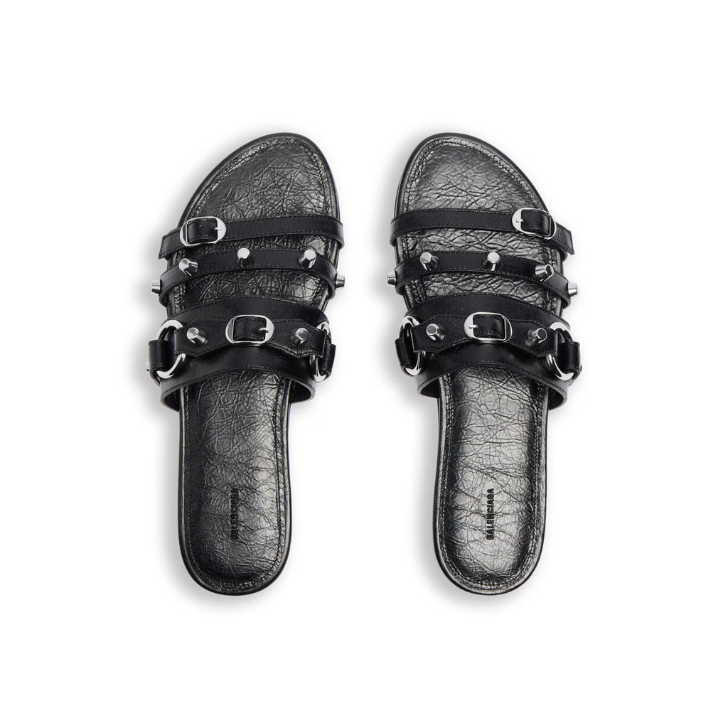 Balenciaga Women's Spring And Summer Fashion Rivets Belt Buckle Round Head Flat Slippers Punk Style Cowhide Sandals Leather  Shoes Ngvp #1595