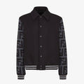Fendi Men's Autumn/Winter Turn-Down Collar Single-Breasted Printed Long-Sleeved Baseball Jacket Black Wool Pilot Jacket #81496