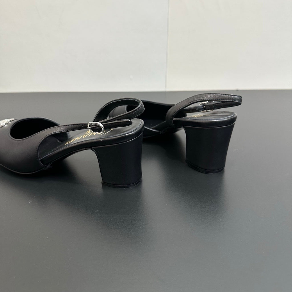 Chanel 6cm Heel Height Double C Thick Heel Back Hollow Color Block Stitching High Heel Sandals #333238