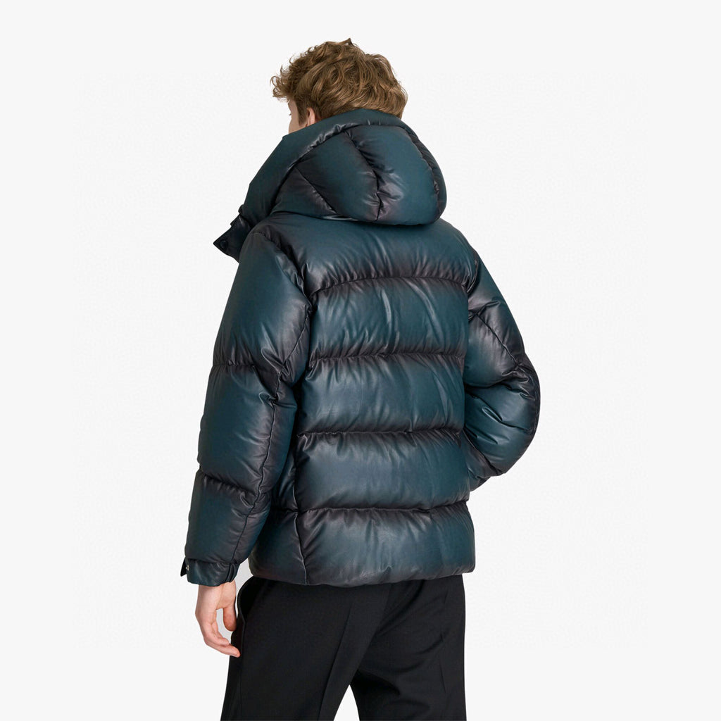Berluti Men's Winter Solid Color Single Breasted Long Sleeve Hooded Leather Puffer Down Jacket Ngvp #7215